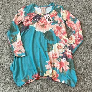 NWT Philosophy Assymetrical Hem Floral Tunic Botanical‎ Trellis Aqua Small 4 6